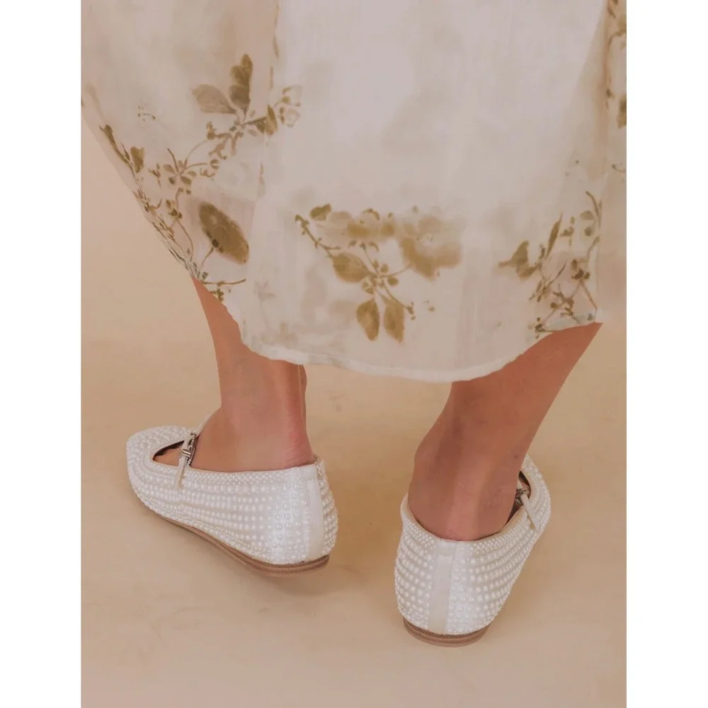 Dolce Vita 9.5 Womens Satin Reyes Pearl Strappy Mary Jane Ballet Flats